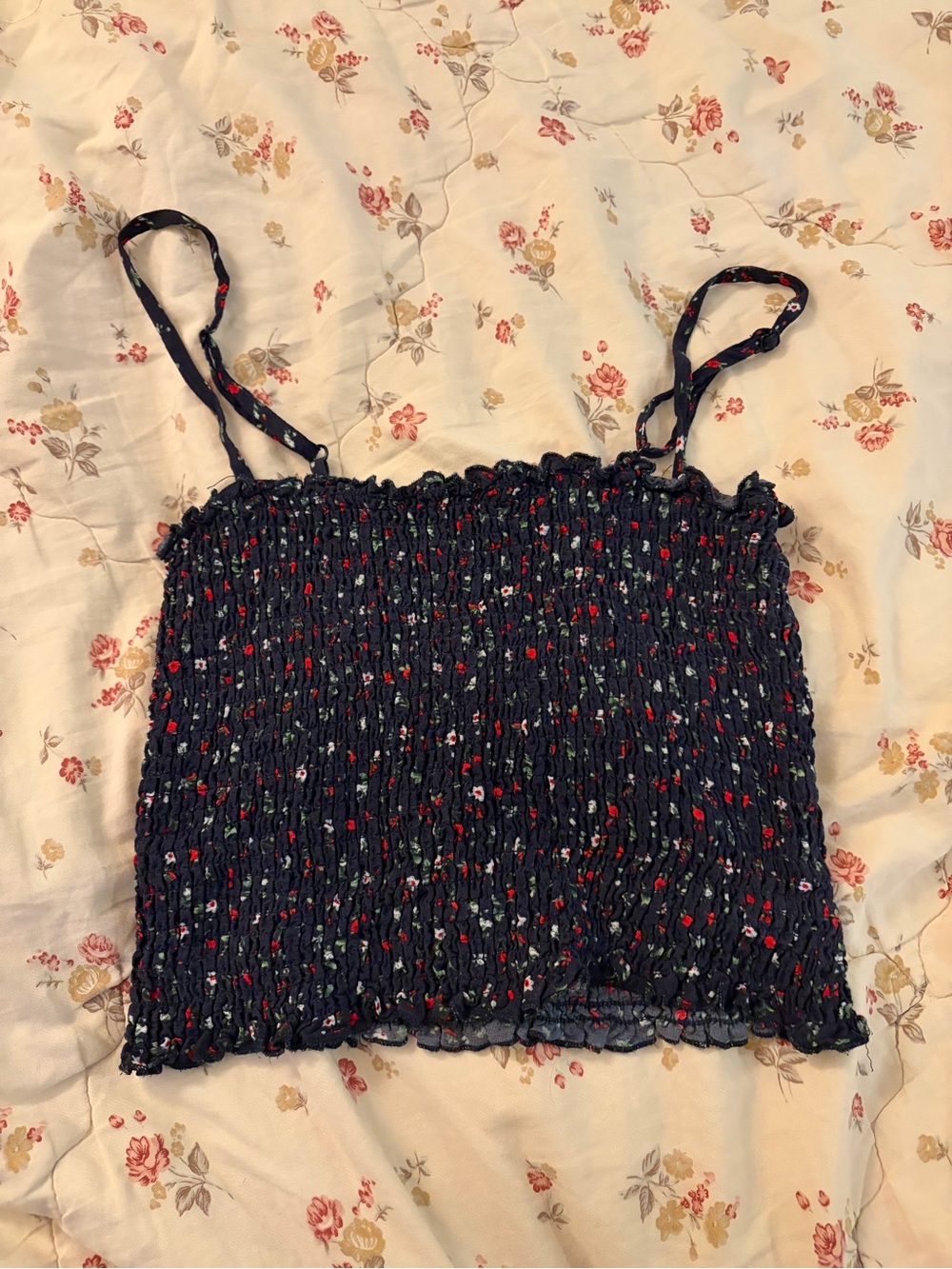 J. Galt Ruched Navy Floral Print Cami